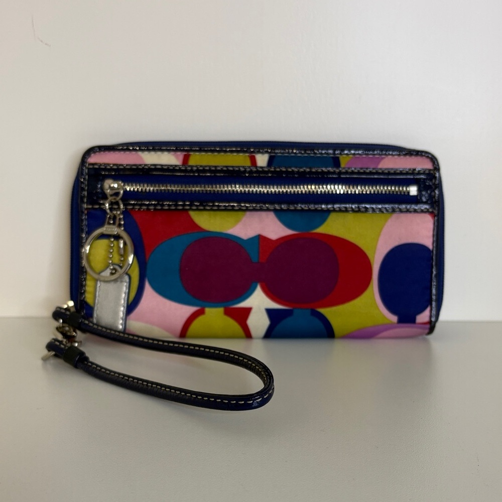 Coach Multicolor Signature Circle Print Wristlet - Blue, Pink, Red, Yellow